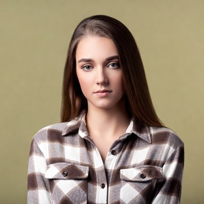 Young woman in plaid shirt