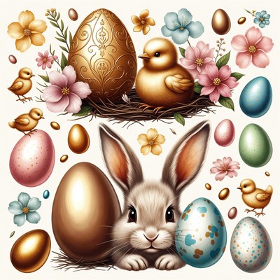 Easter Bunny with Eggs and Chicks