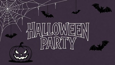 Halloween Party Clipart with Bats and Pumpkin