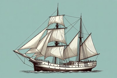 Sailing Ship Illustration on Sea