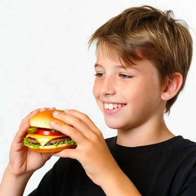 Boy holding burger