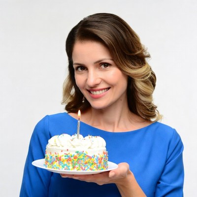 Woman holding birthday cake