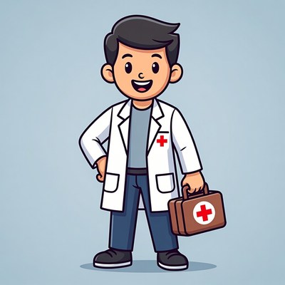 Cartoon Male Doctor with First Aid Kit