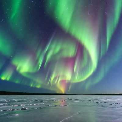 Northern Lights over Frozen Lake