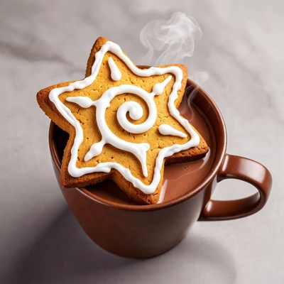 Star cookie on hot chocolate mug