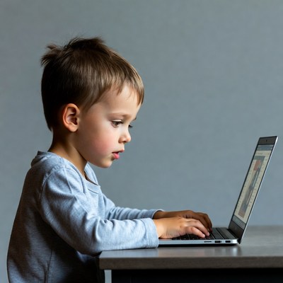 Young boy using laptop