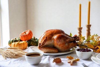 Roasted Thanksgiving Turkey on Table
