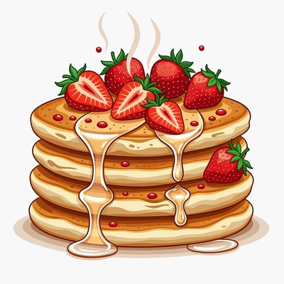 Stack of Pancakes with Strawberries and Syrup