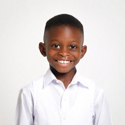 Smiling African boy in white shirt