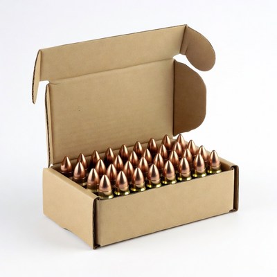 Bullets in open cardboard box