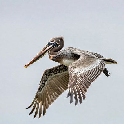 Brown Pelican Flying in Sky