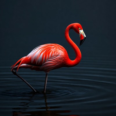 Flamingo standing in dark water
