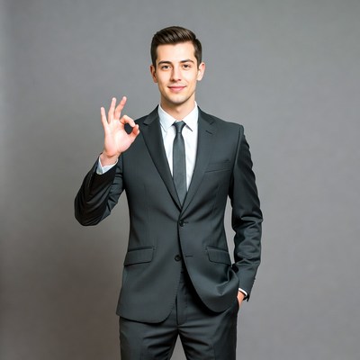Man in suit making OK sign