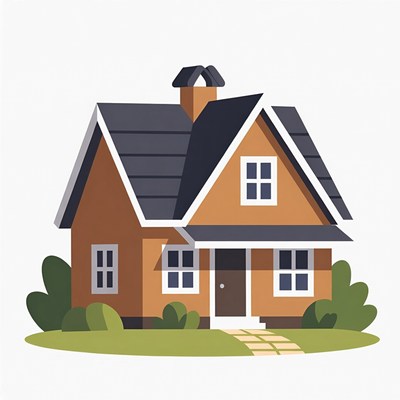 Cartoon Brown House with Chimney