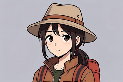 Anime girl in fedora with backpack