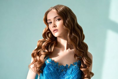 Woman in blue sequin dress