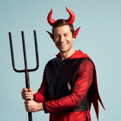 Man in devil costume holding trident