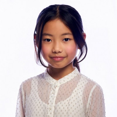 Asian girl smiling on white background