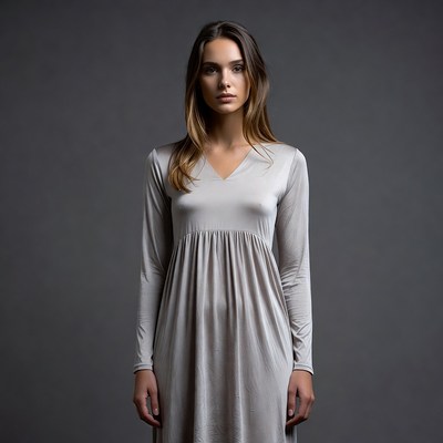 Woman in gray long sleeve dress