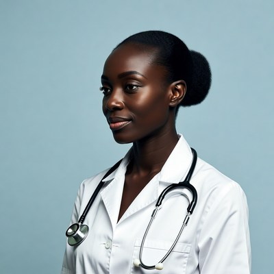 African-American woman doctor with stethoscope