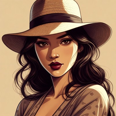 Asian woman wearing straw hat