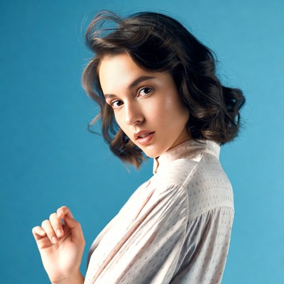 Woman with wavy bob haircut