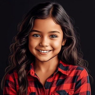 Smiling girl in plaid shirt