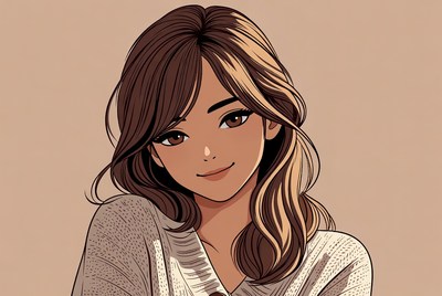 Anime girl with brown hair smiling