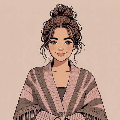 Woman with messy bun wearing cardigan