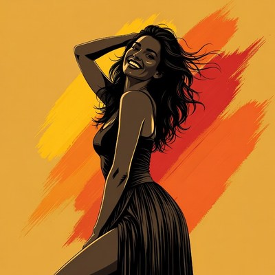 Smiling Woman in Black Dress Silhouette