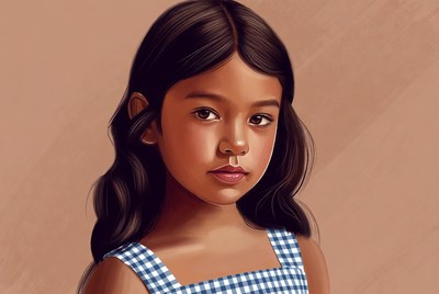 Portrait of Asian girl in checkered dress