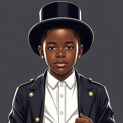 African-American boy in top hat and tuxedo