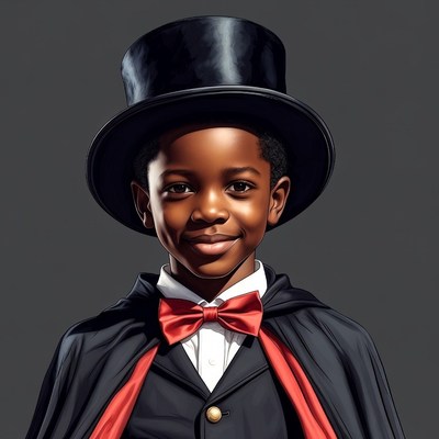 African-American boy in top hat and cape