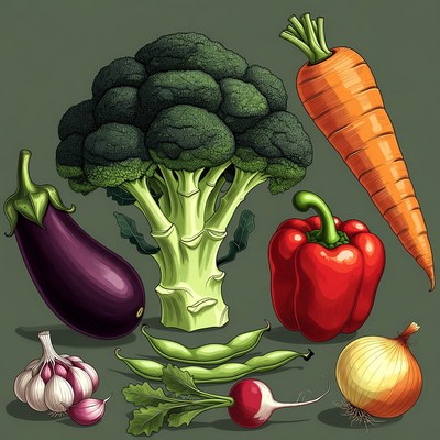 Fresh Vegetables Illustration Broccoli Carrot Eggplant