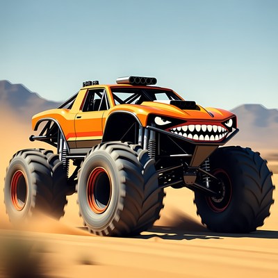 Orange Monster Truck in Desert