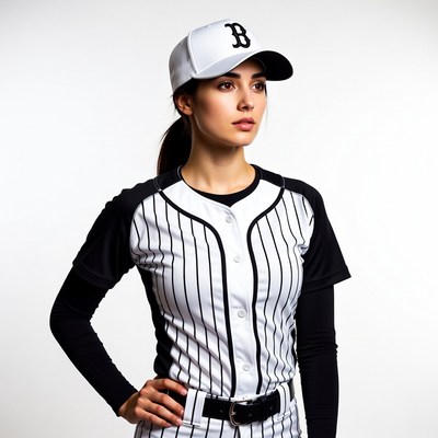 Woman in Boston Red Sox baseball uniform
