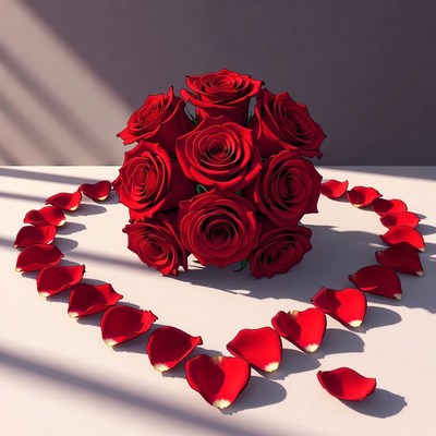 Red Rose Bouquet Heart Petals