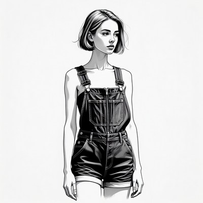 Woman in short overalls illustration