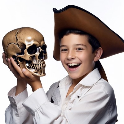 Boy holding pirate skull