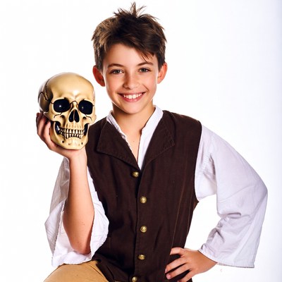 Boy holding skull in costume