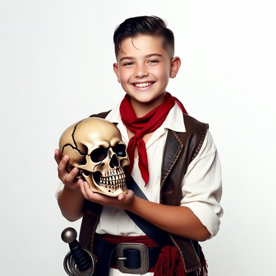 Boy pirate holding skull