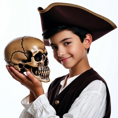 Boy holding pirate skull