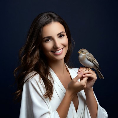 Woman holding sparrow bird