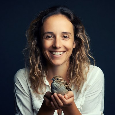 Woman holding sparrow bird