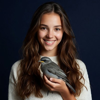 Girl holding gray bird