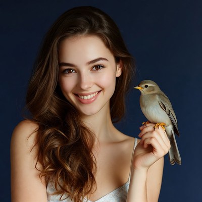 Young woman holding small bird