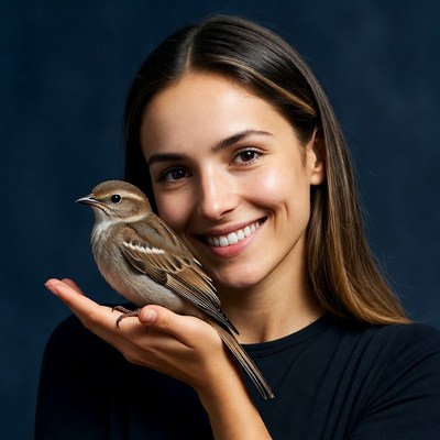 Woman holding small sparrow bird