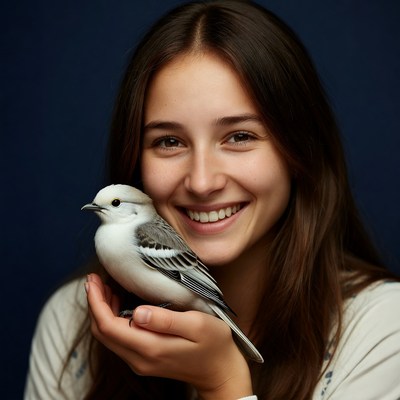 Young woman holding white bird