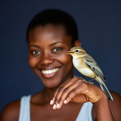 African-American woman holding small bird