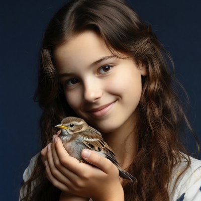 Girl holding small bird